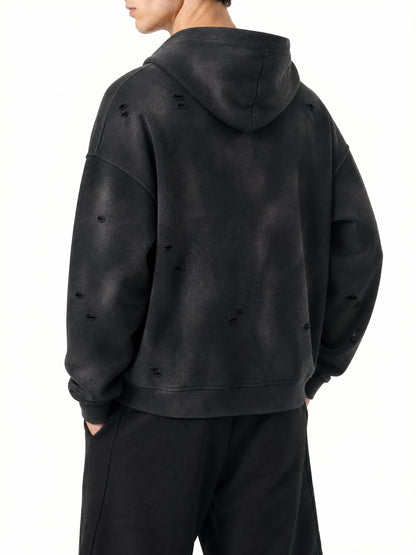 "DAGGER" SUNFADE FRAYED FLEECE HOODIE