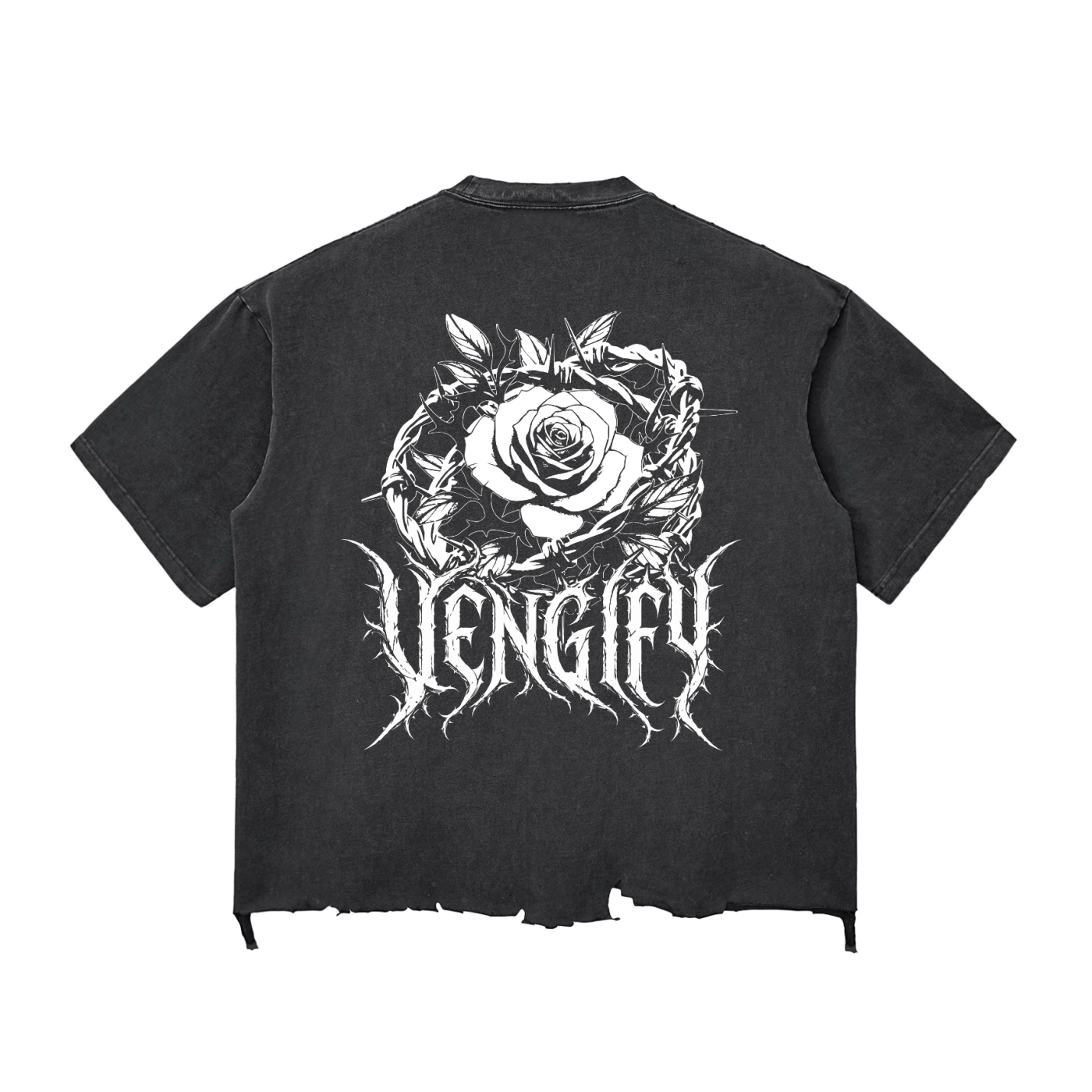 VENGIFY (ROSE COLLECTION) SNOW WASH RAW-HEM BOXY T-SHIRT