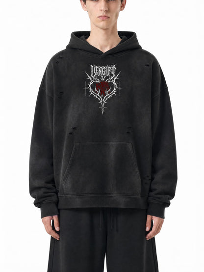 "DAGGER" SUNFADE FRAYED FLEECE HOODIE