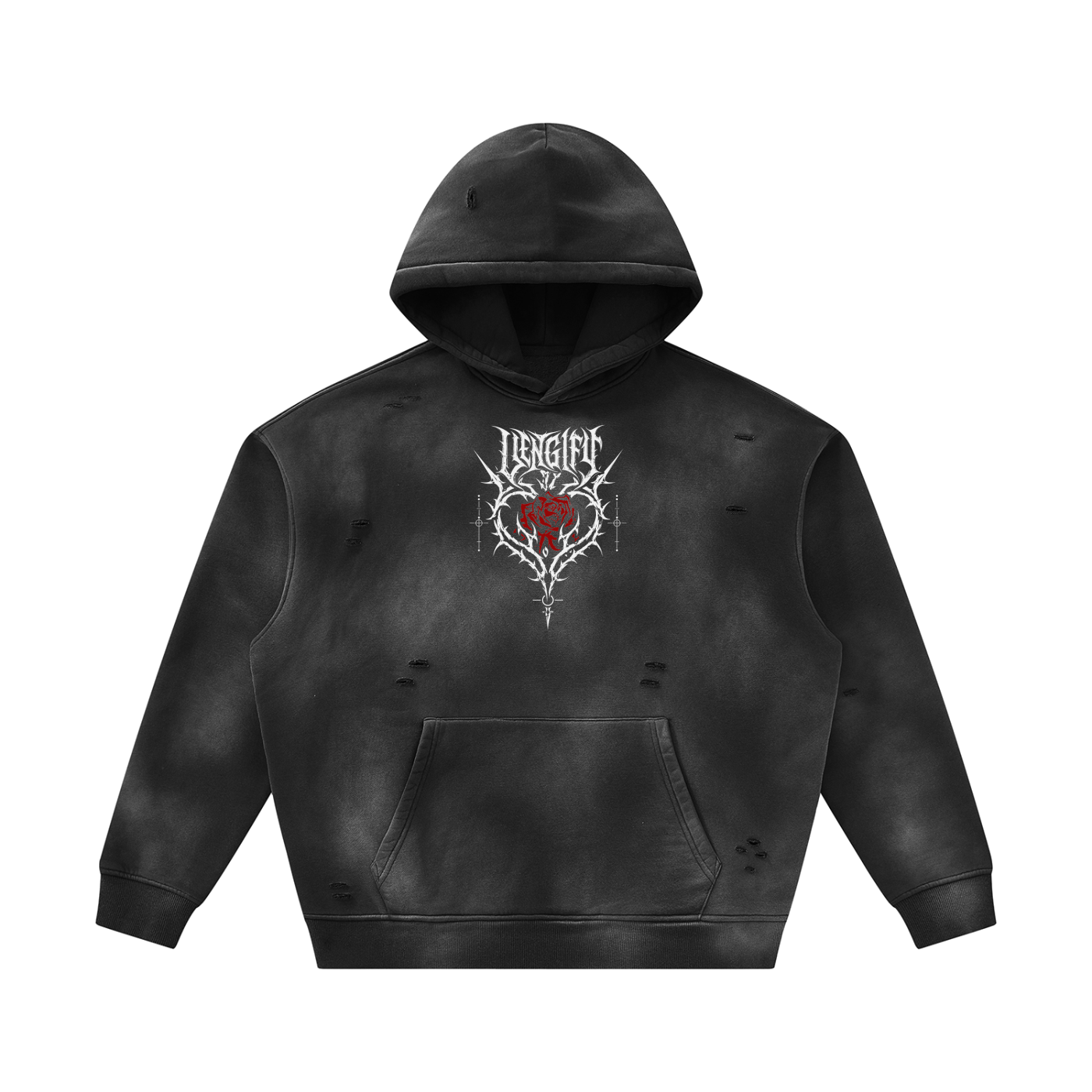"DAGGER" SUNFADE FRAYED FLEECE HOODIE