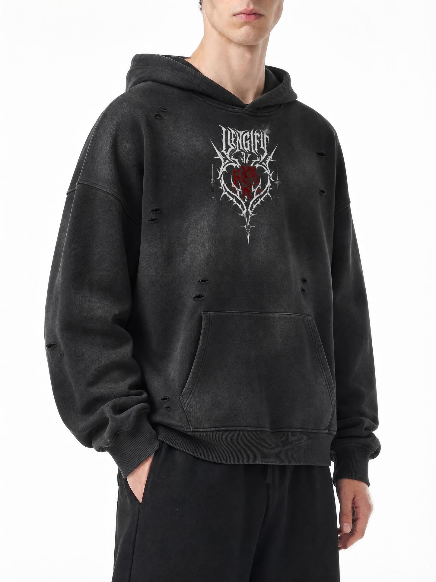 "DAGGER" SUNFADE FRAYED FLEECE HOODIE