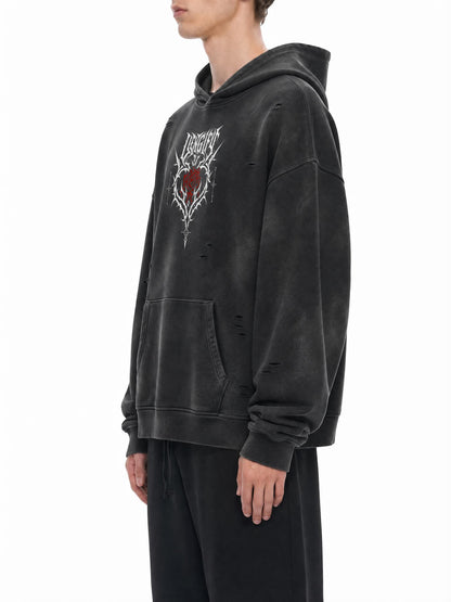 "DAGGER" SUNFADE FRAYED FLEECE HOODIE