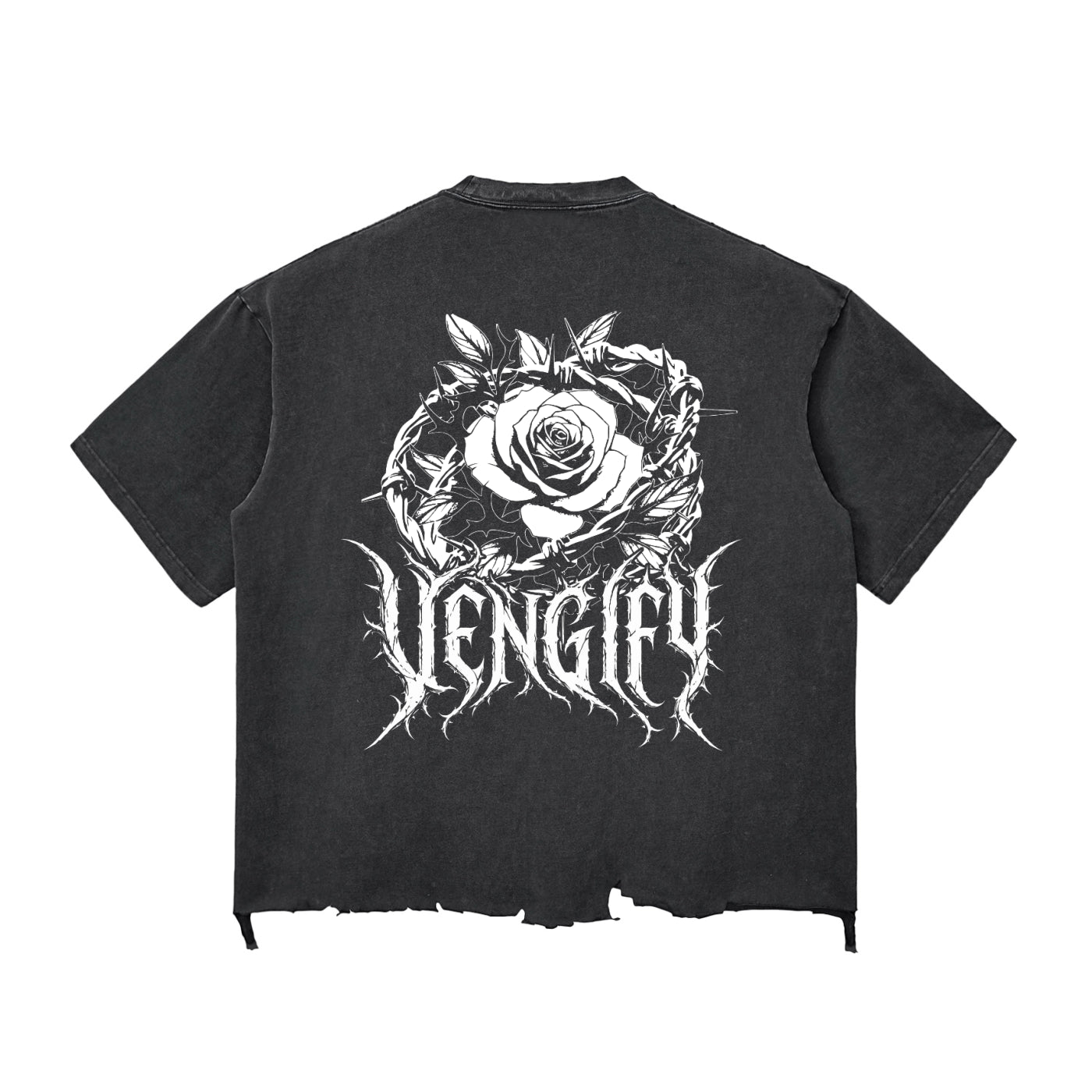VENGIFY (ROSE COLLECTION) SNOW WASH RAW-HEM BOXY T-SHIRT