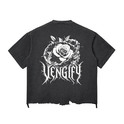 VENGIFY (ROSE COLLECTION) SNOW WASH RAW-HEM BOXY T-SHIRT