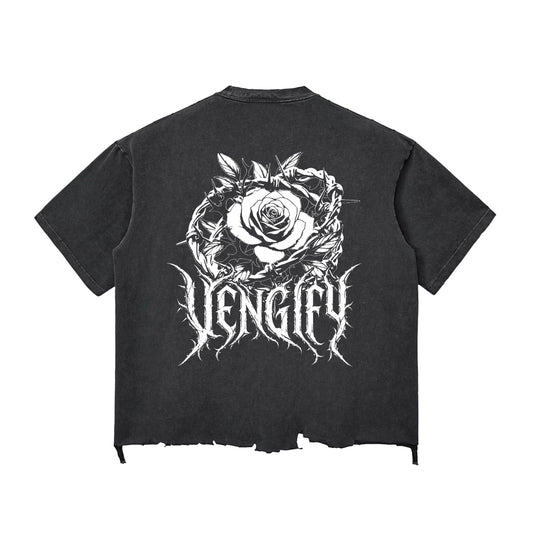VENGIFY (ROSE COLLECTION) SNOW WASH RAW-HEM BOXY T-SHIRT